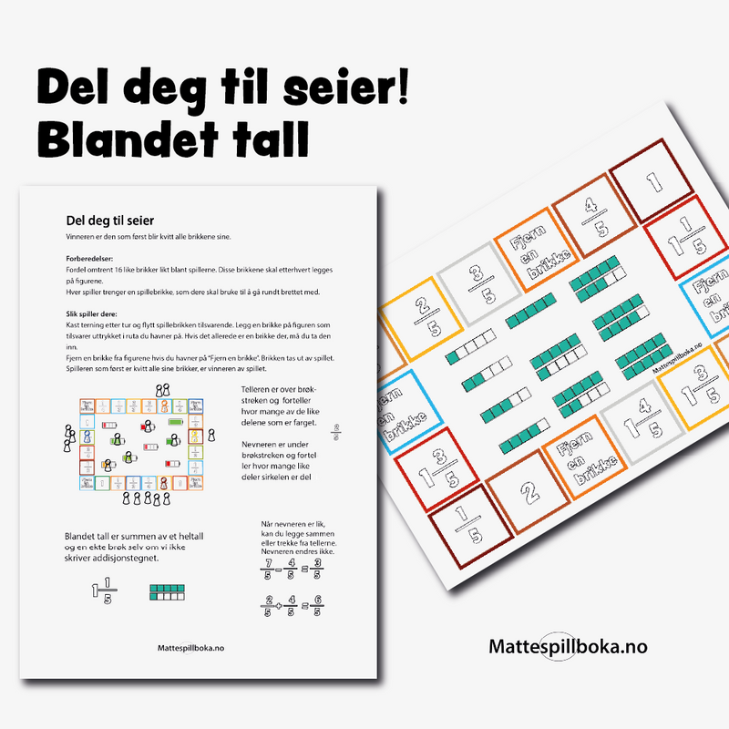 Brøk- mindre enn en, uekte brøk og blandet tall